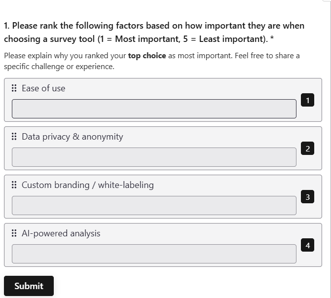 Ranking Questions: Drag-and-Drop Rank Order | BlockSurvey