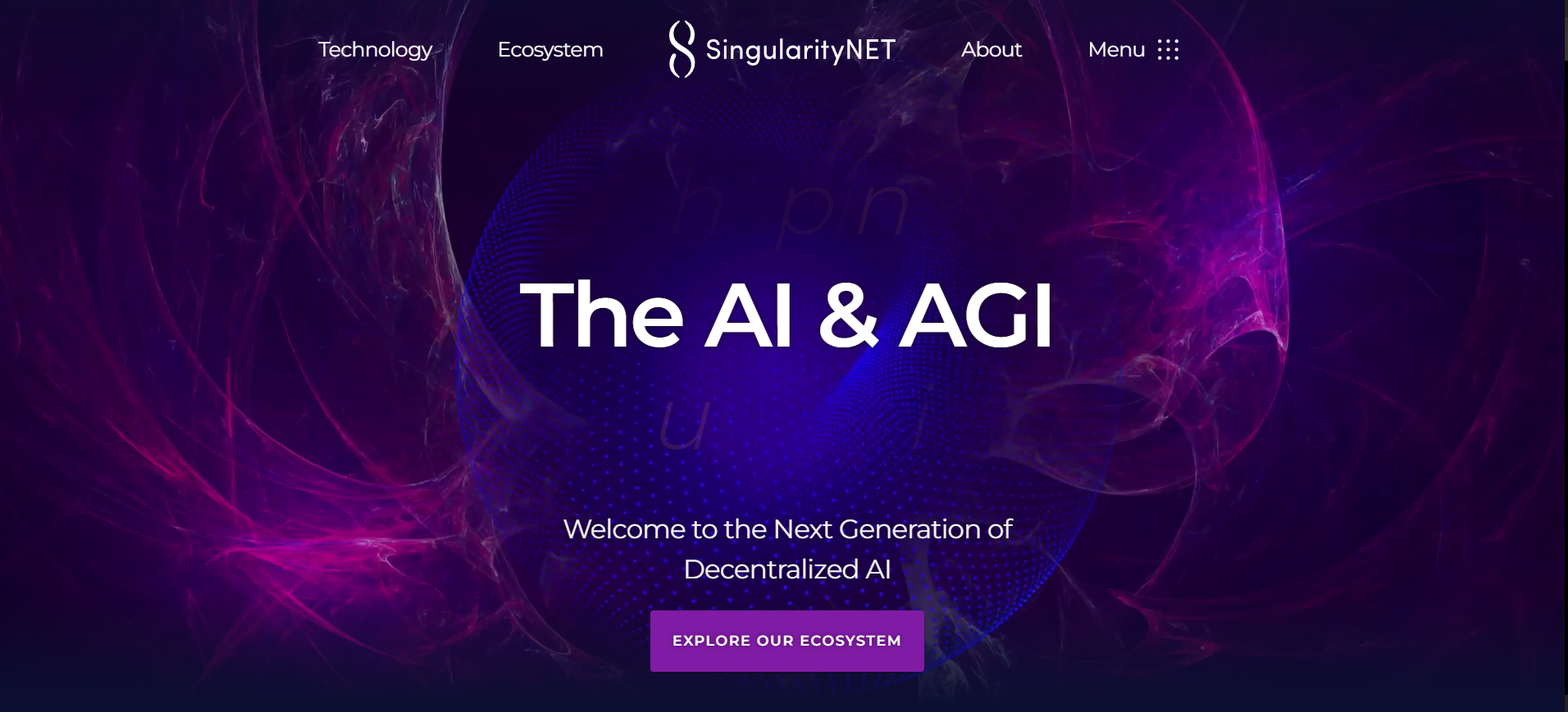 website homepage of SingularityNET