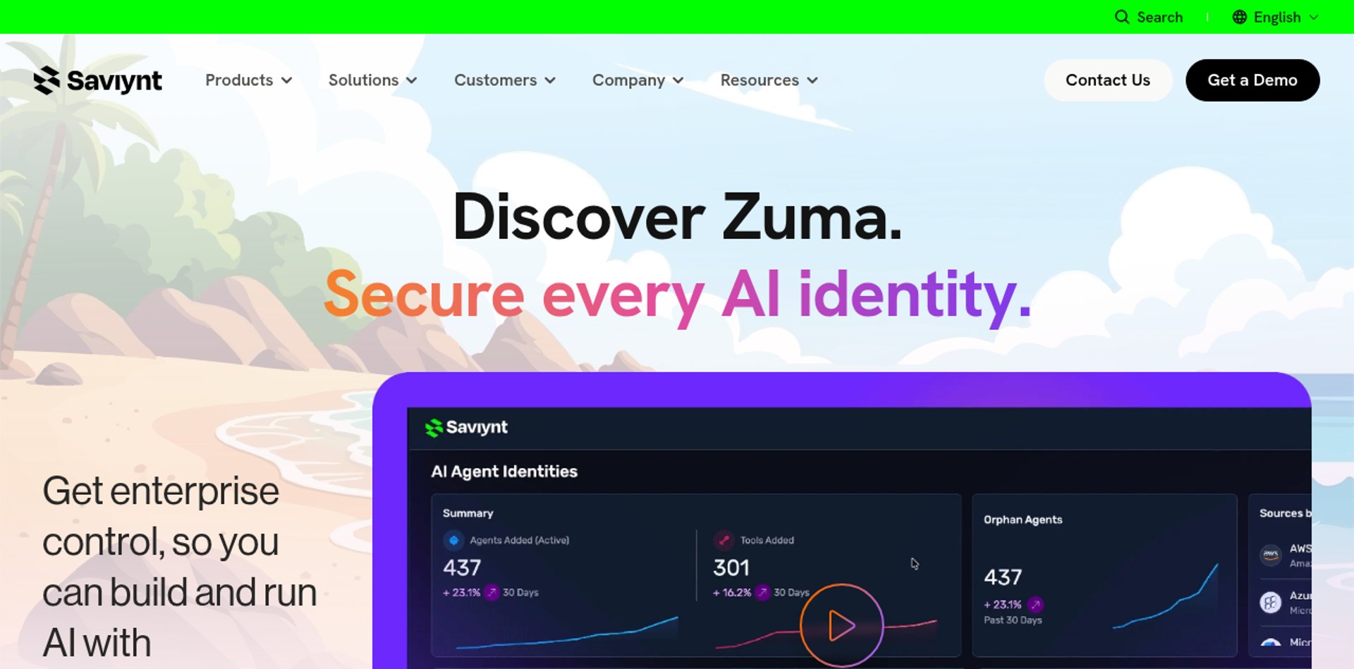 The Saviynt homepage, showing its identity cloud platform