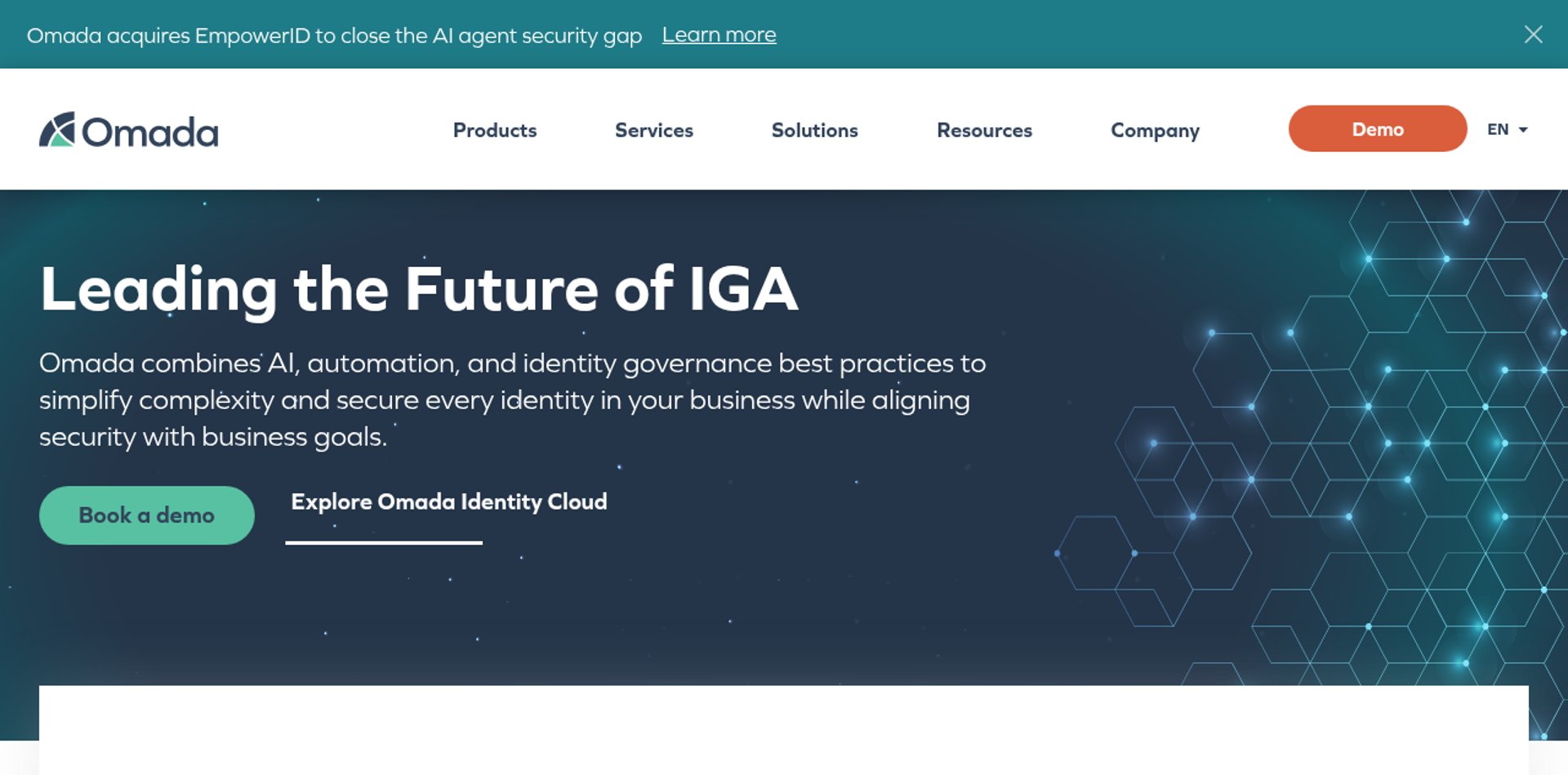 The Omada homepage, showing its identity governance offering