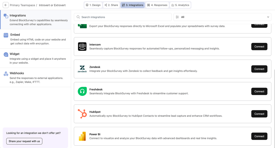 Integration configuration screen for Microsoft Power BI
