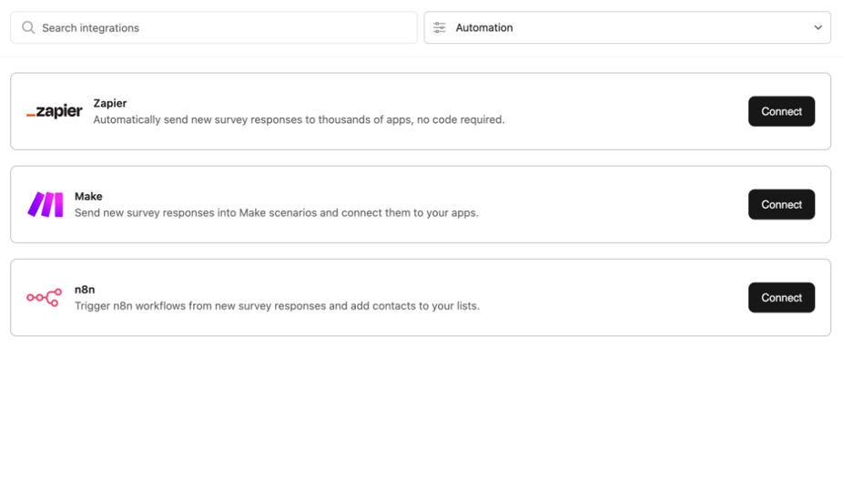 Integration screen for Zapier